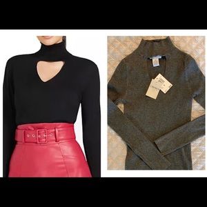 NEW Carmen Marc Valvo Grey Gray Cutout Mock Turtleneck Sweater NWT $58